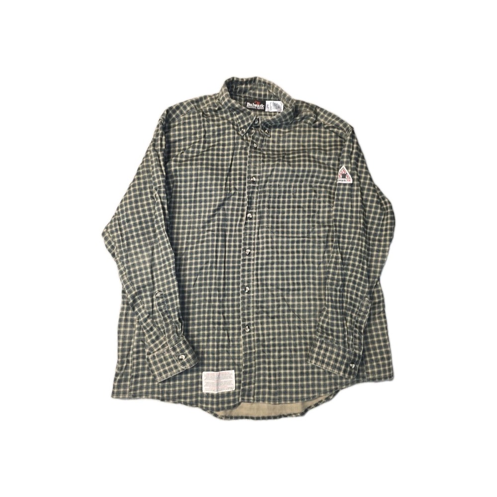 Bulwark FR Cotton Nylon Plaid Green Size XL Long Sleeve Workwear Shirt